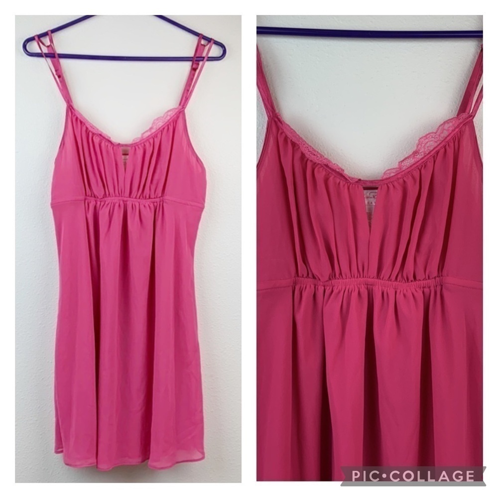 Oscar de la Renta double chiffon pink retro empire waist baby doll nightie EUC